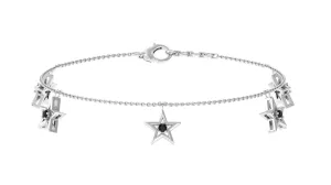 0.25 CT Black Diamond and Gold Star Charm Chain Bracelet