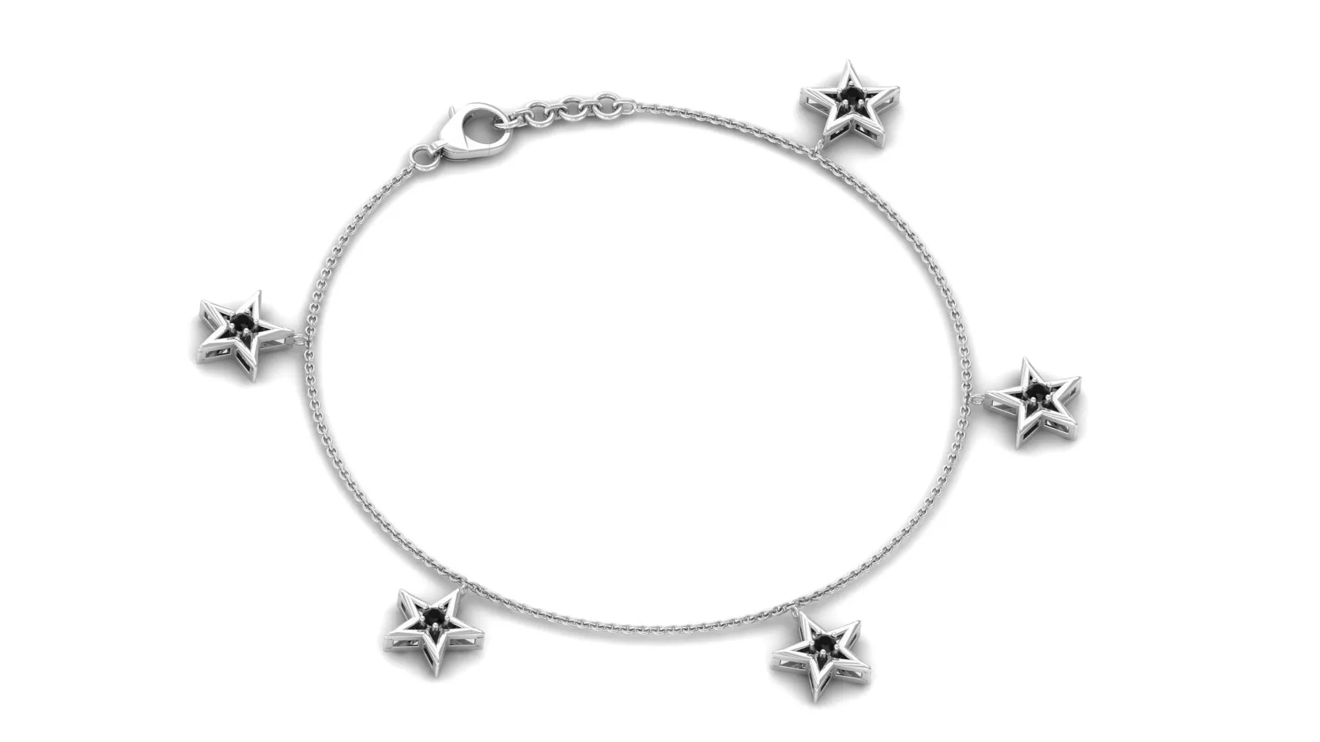 0.25 CT Black Diamond and Gold Star Charm Chain Bracelet