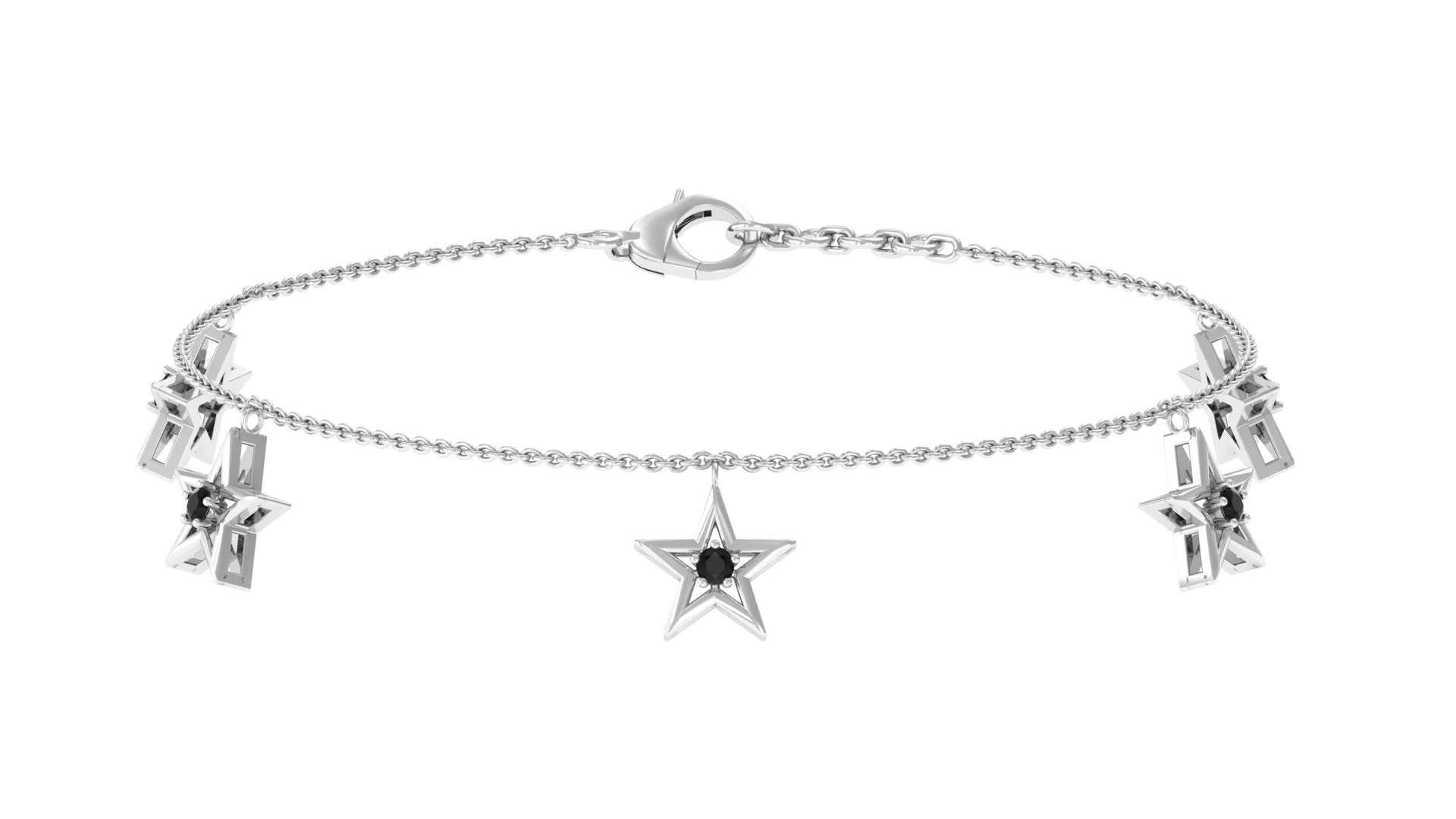 0.25 CT Black Diamond and Gold Star Charm Chain Bracelet