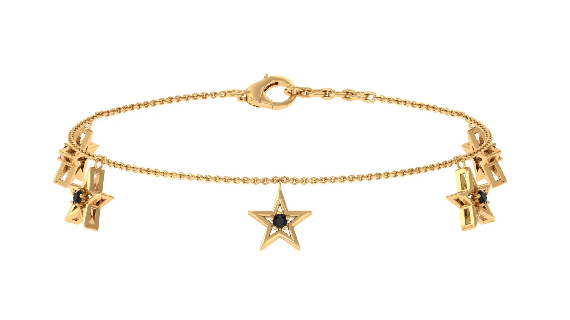 0.25 CT Black Diamond and Gold Star Charm Chain Bracelet