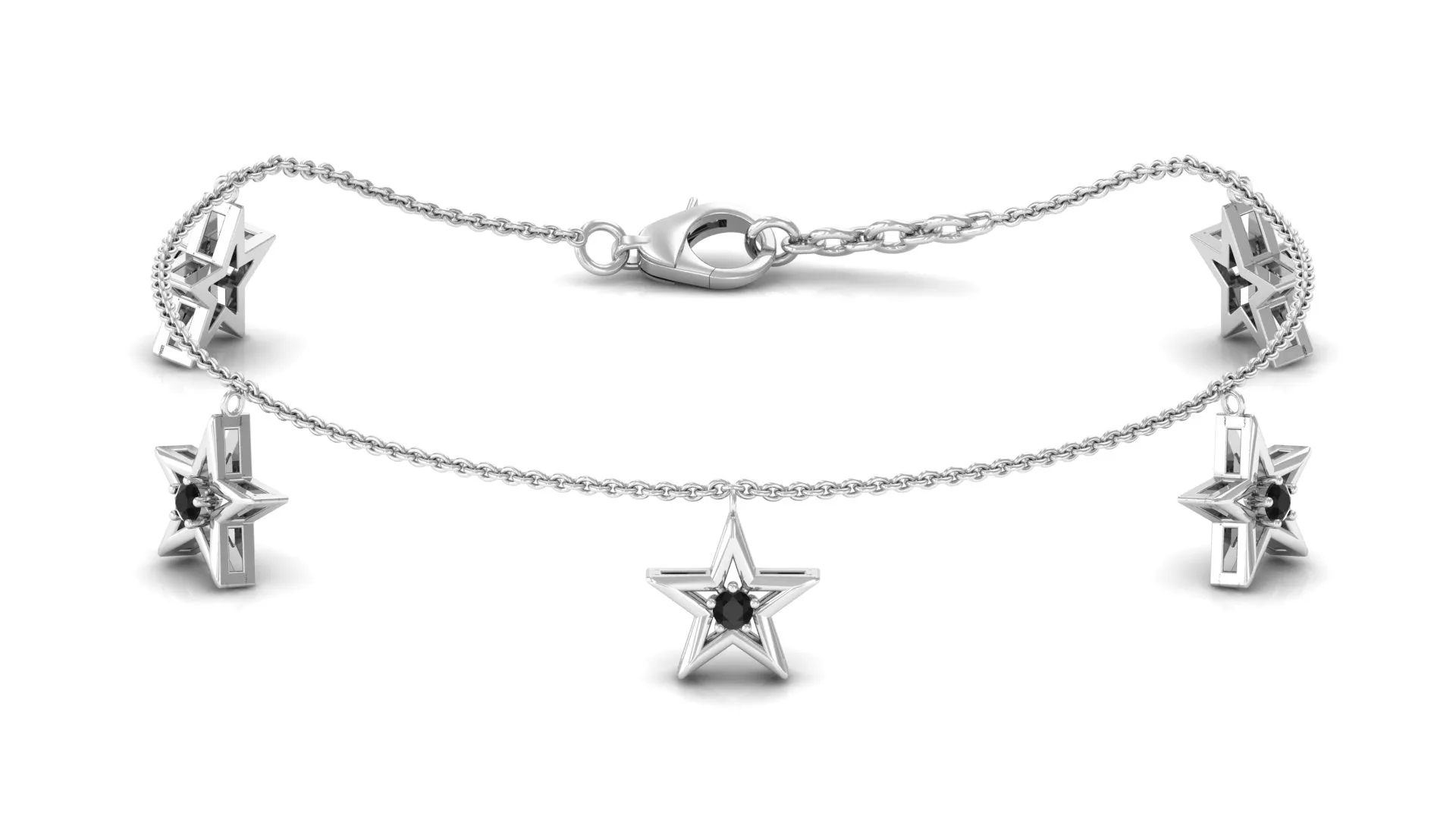 0.25 CT Black Diamond and Gold Star Charm Chain Bracelet