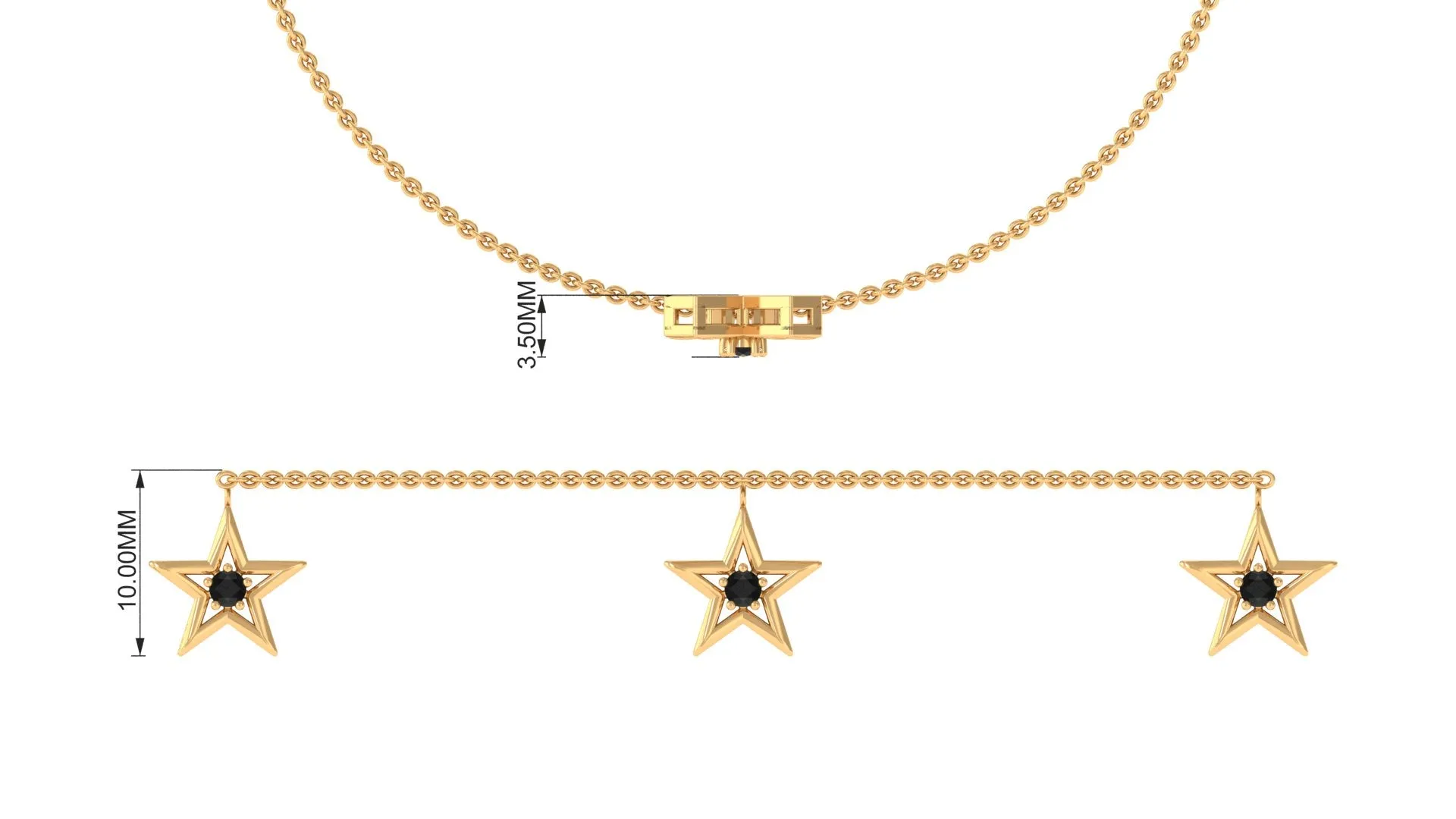0.25 CT Black Diamond and Gold Star Charm Chain Bracelet