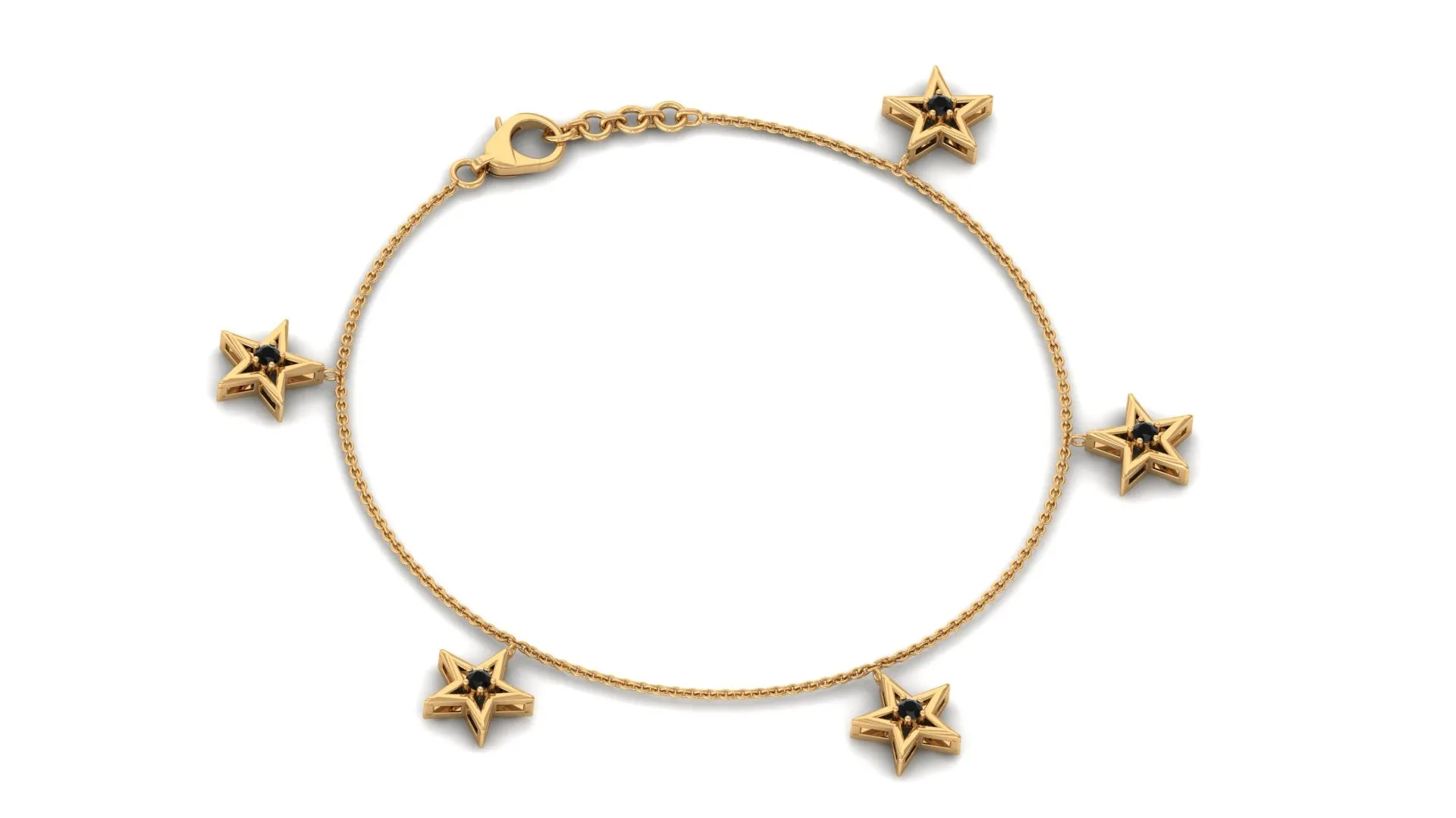 0.25 CT Black Diamond and Gold Star Charm Chain Bracelet