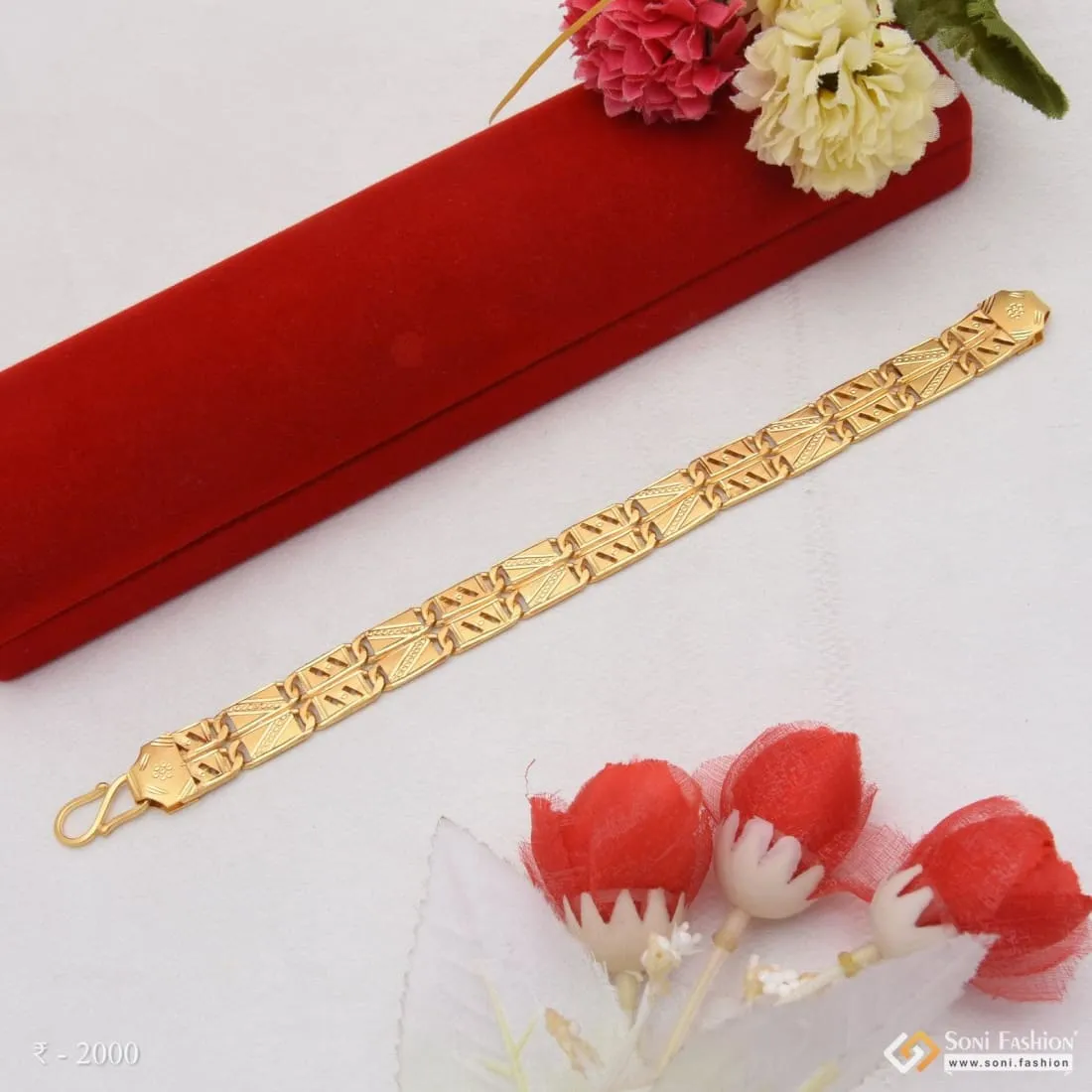 1 Gram Gold - 2 Line Nawabi Best Quality Gold Plated Bracelet for Men - Style B724