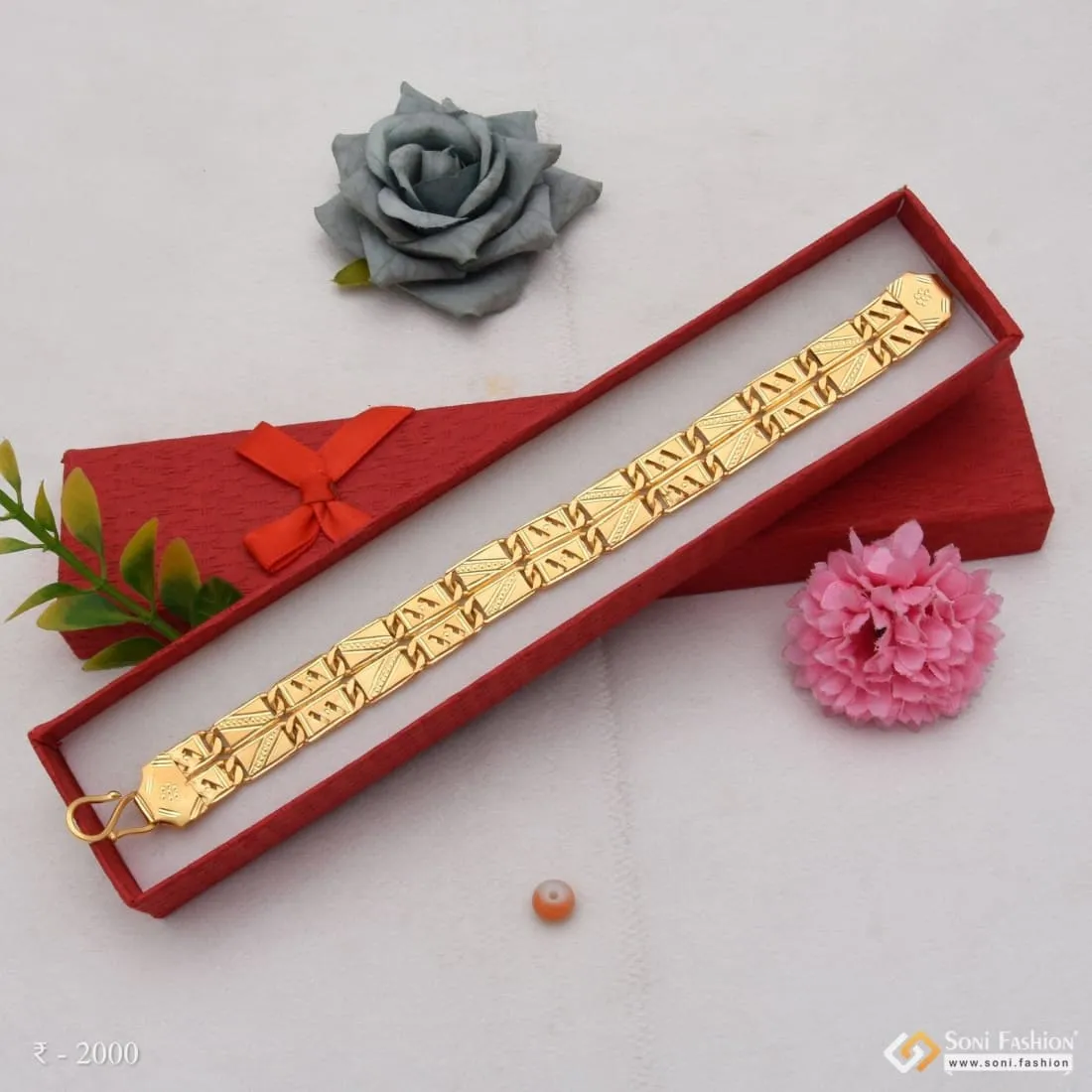1 Gram Gold - 2 Line Nawabi Best Quality Gold Plated Bracelet for Men - Style B724