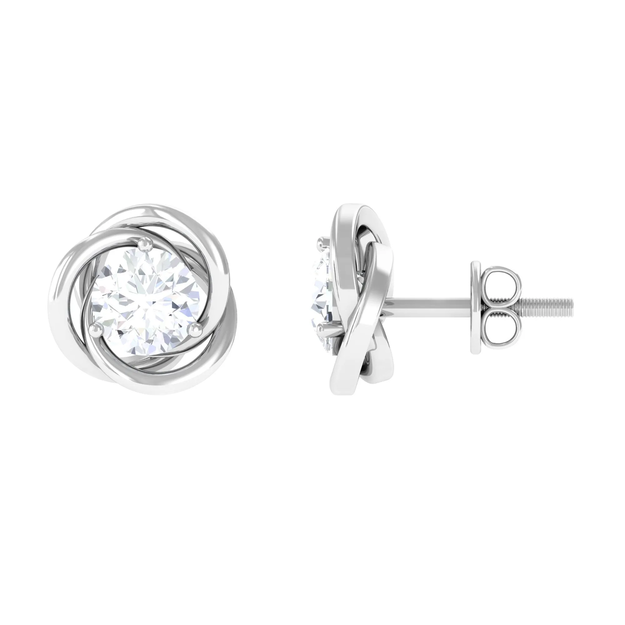 1/2 CT Round Cut Solitaire Zircon Gold Swirl Stud Earrings