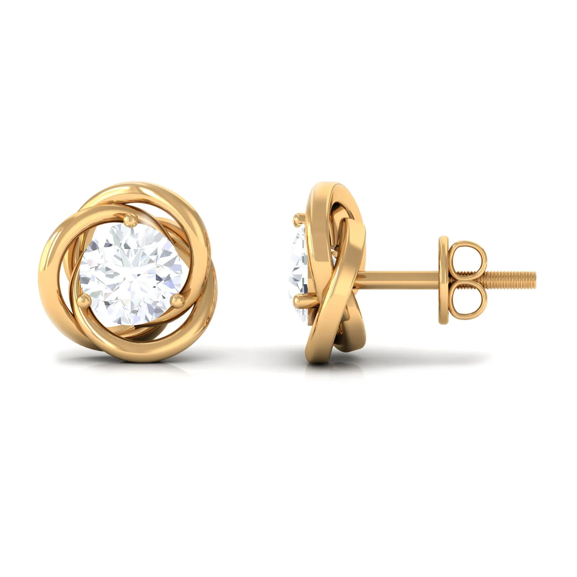 1/2 CT Round Cut Solitaire Zircon Gold Swirl Stud Earrings