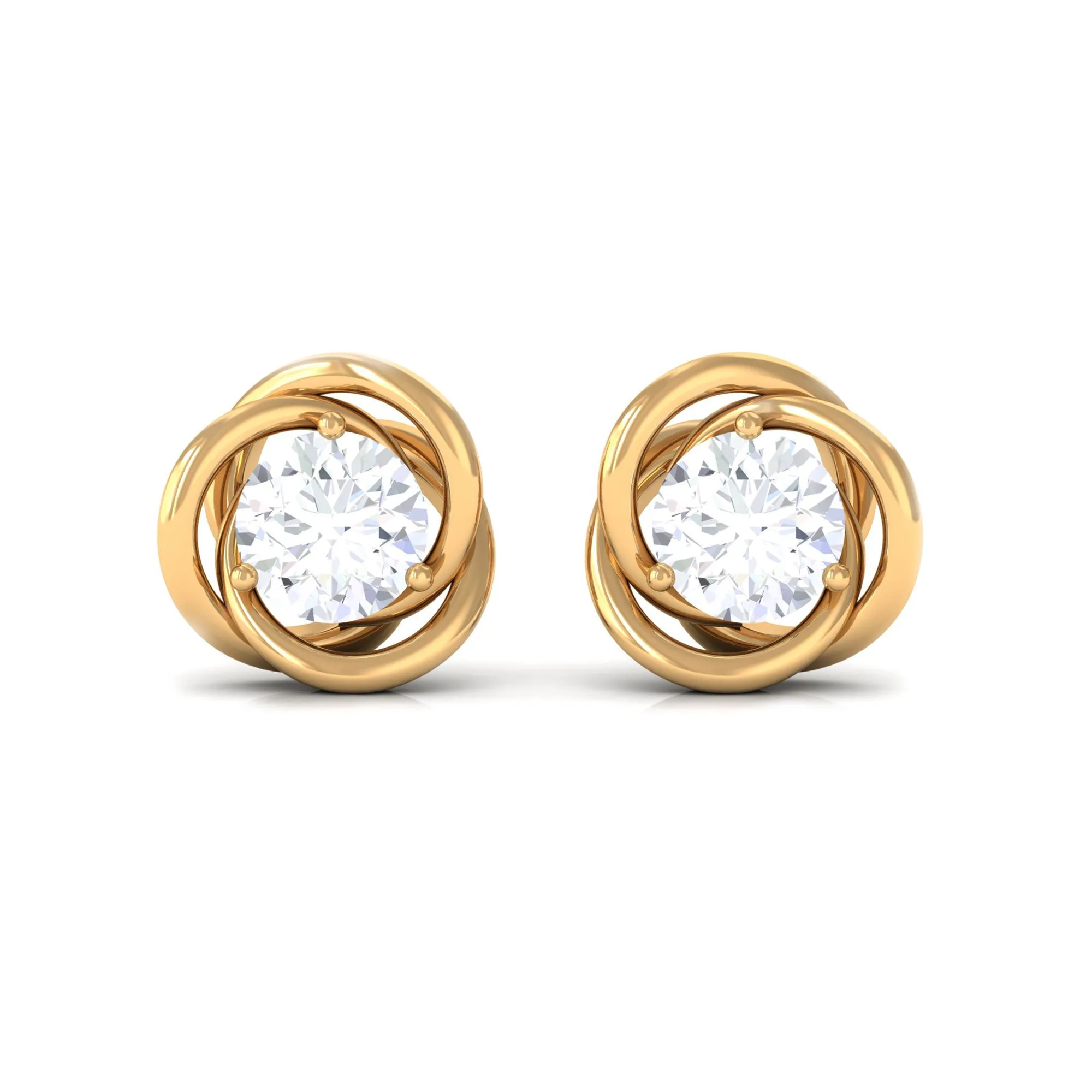 1/2 CT Round Cut Solitaire Zircon Gold Swirl Stud Earrings