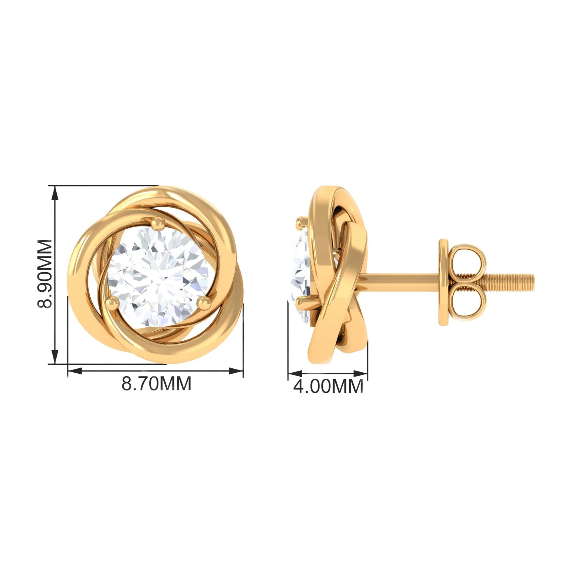 1/2 CT Round Cut Solitaire Zircon Gold Swirl Stud Earrings
