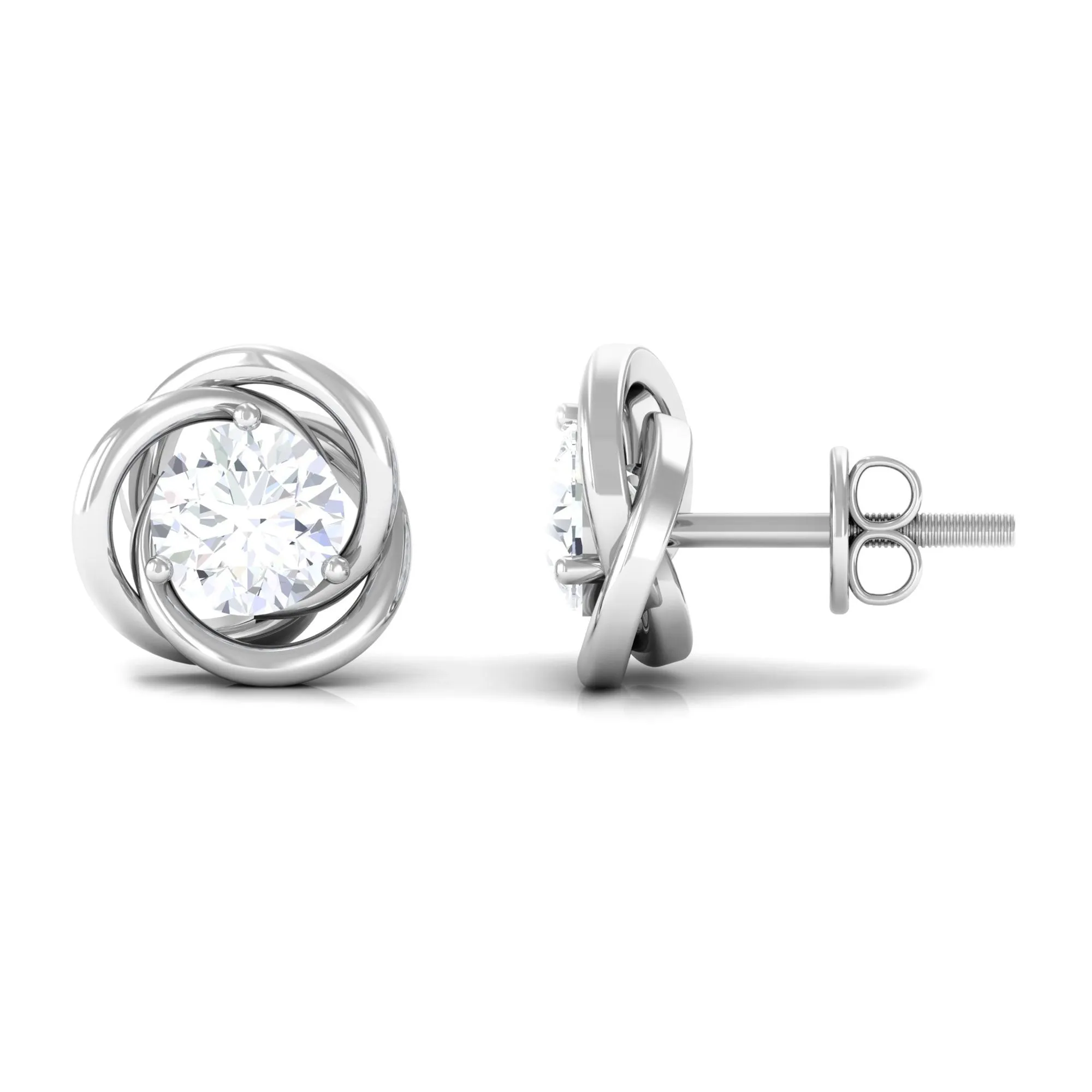 1/2 CT Round Cut Solitaire Zircon Gold Swirl Stud Earrings