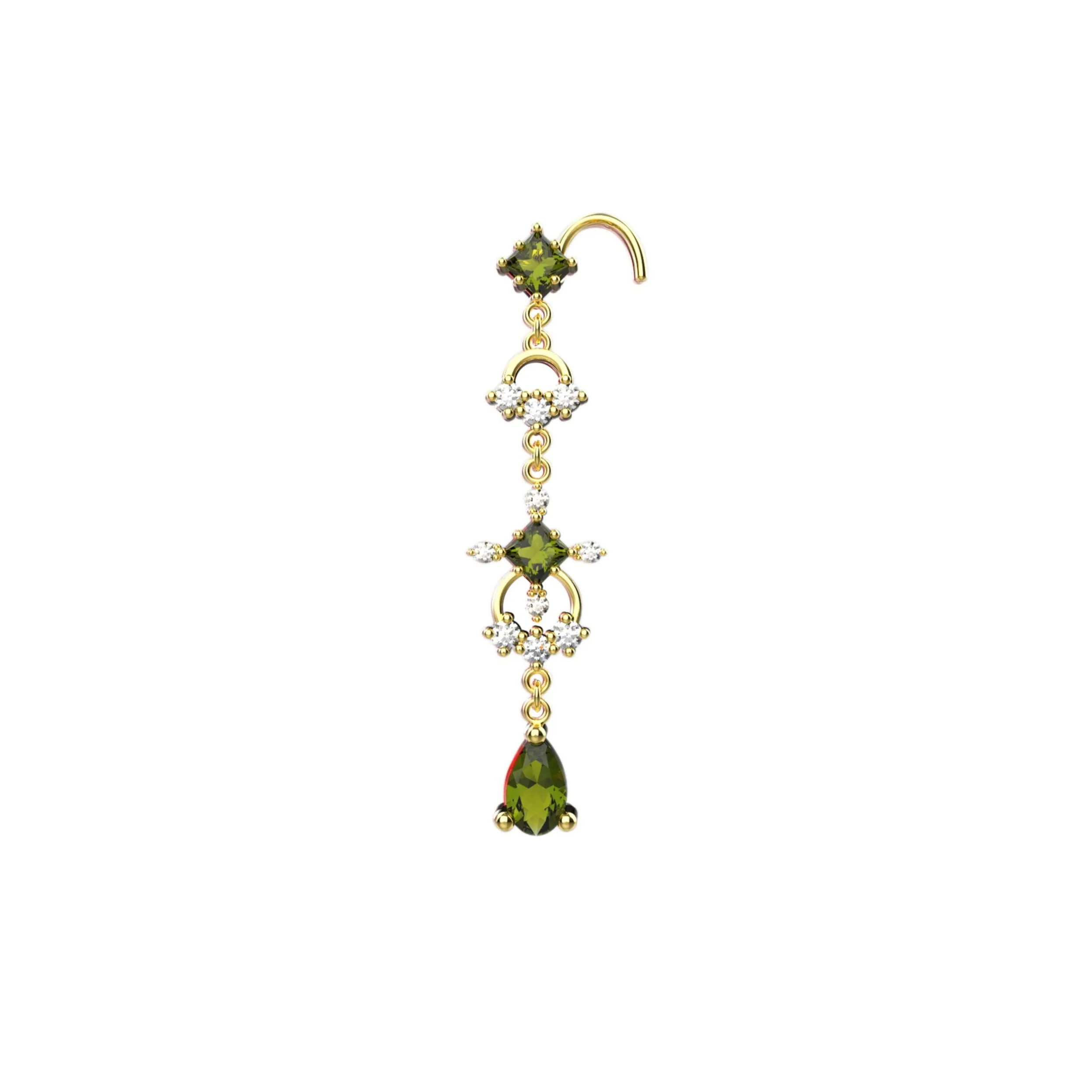 14ct Gold Drop Dangle Nose Stud | Elegant Nose Ring Jewelry