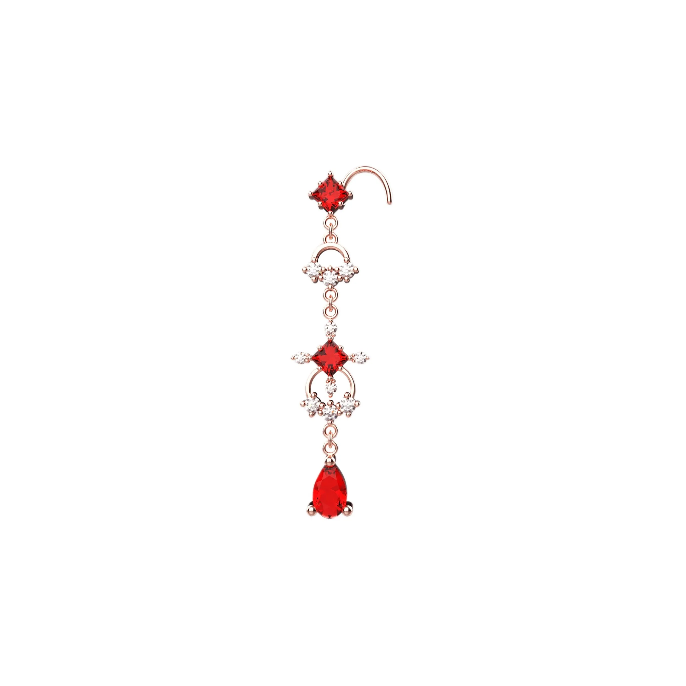 14ct Gold Garnet Dangle Nose Ring | January Birthstone Jewelry