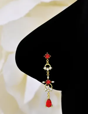 14ct Gold Garnet Dangle Nose Ring | January Birthstone Jewelry