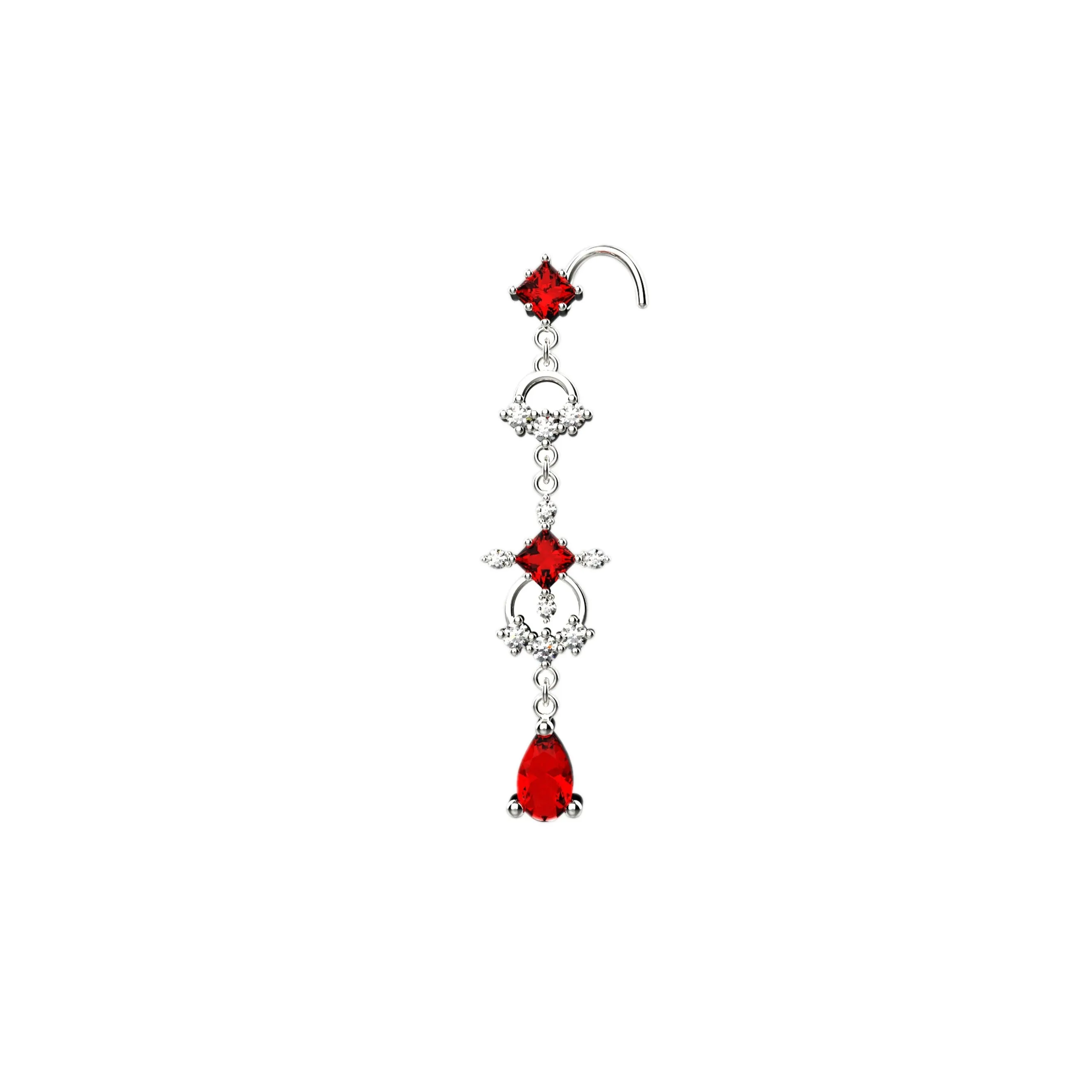 14ct Gold Garnet Dangle Nose Ring | January Birthstone Jewelry