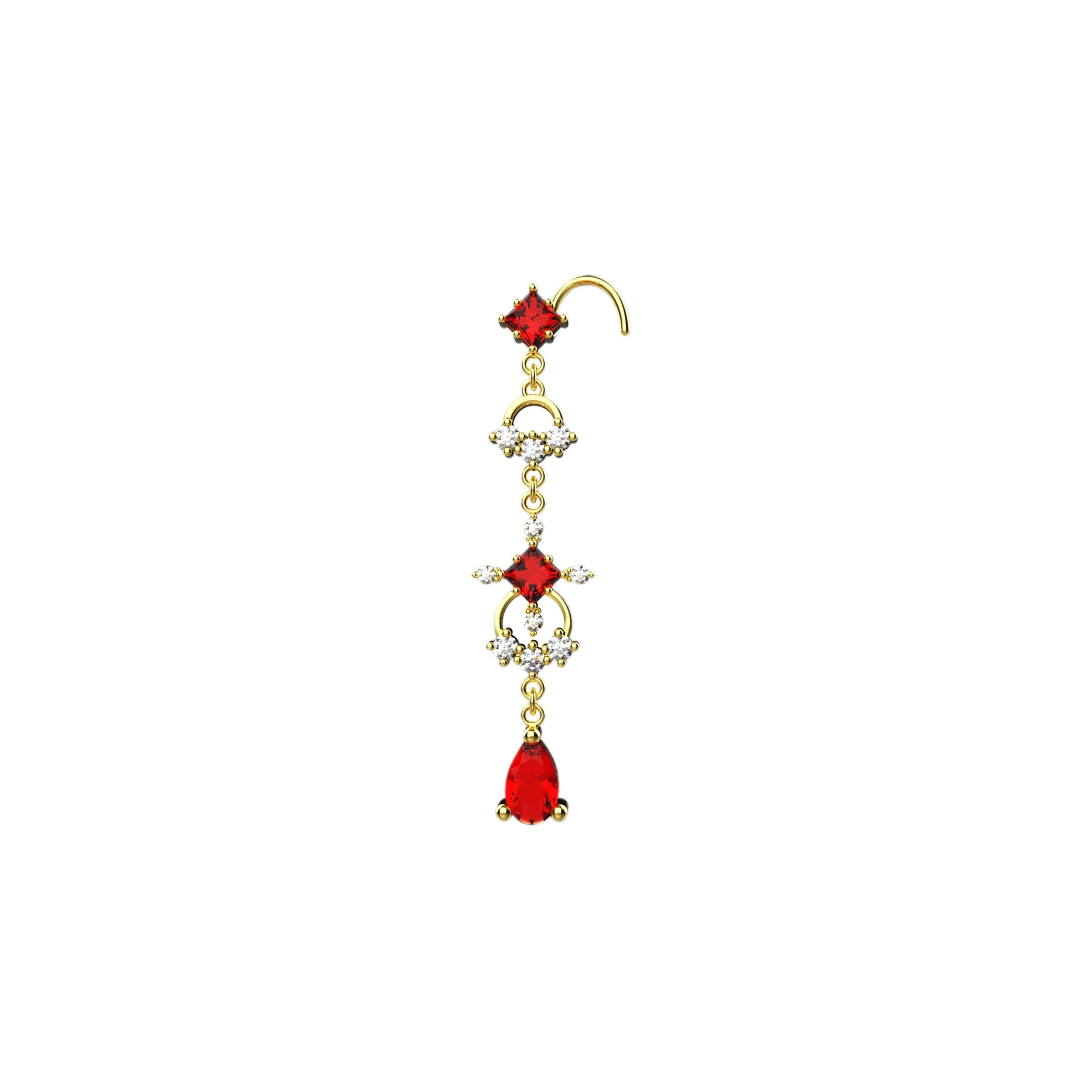 14ct Gold Garnet Dangle Nose Ring | January Birthstone Jewelry