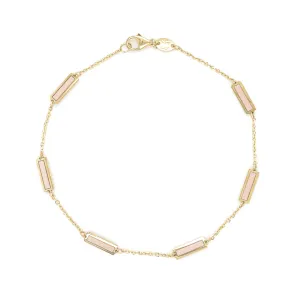 14k Gold & Light Pink Bar Station Bracelet