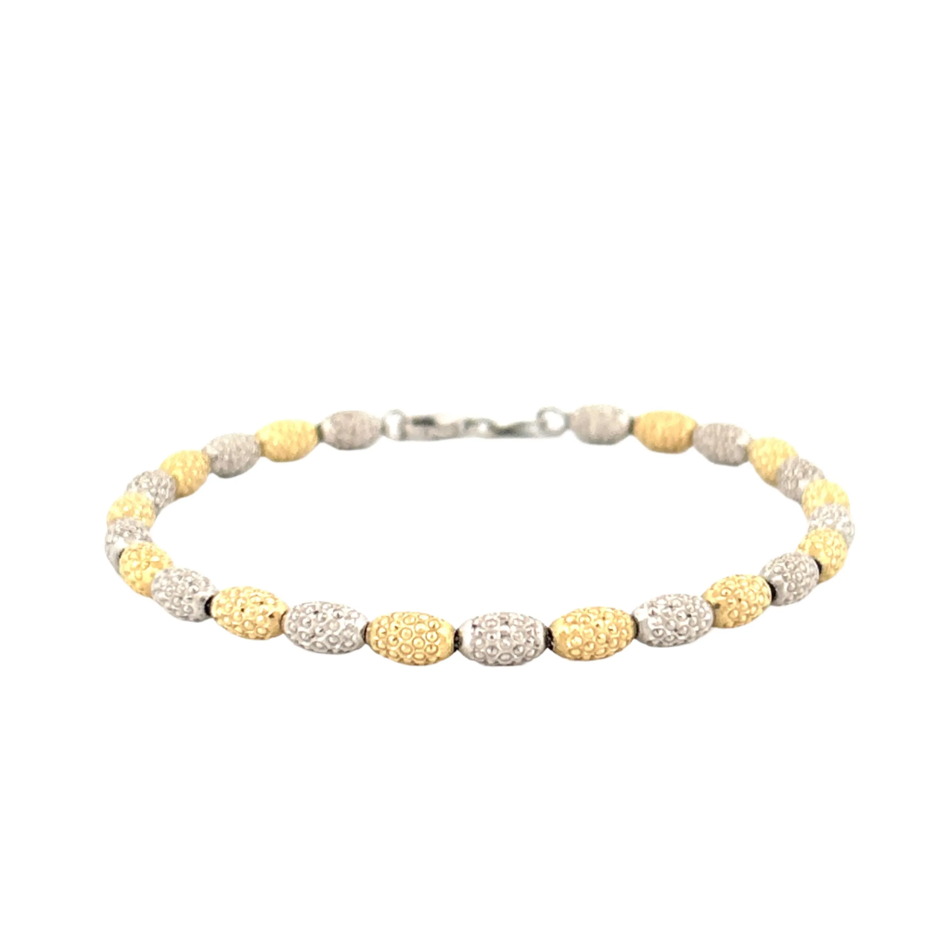 14K Two-Tone Gold Diamond Cut Oval Ball Bracelet