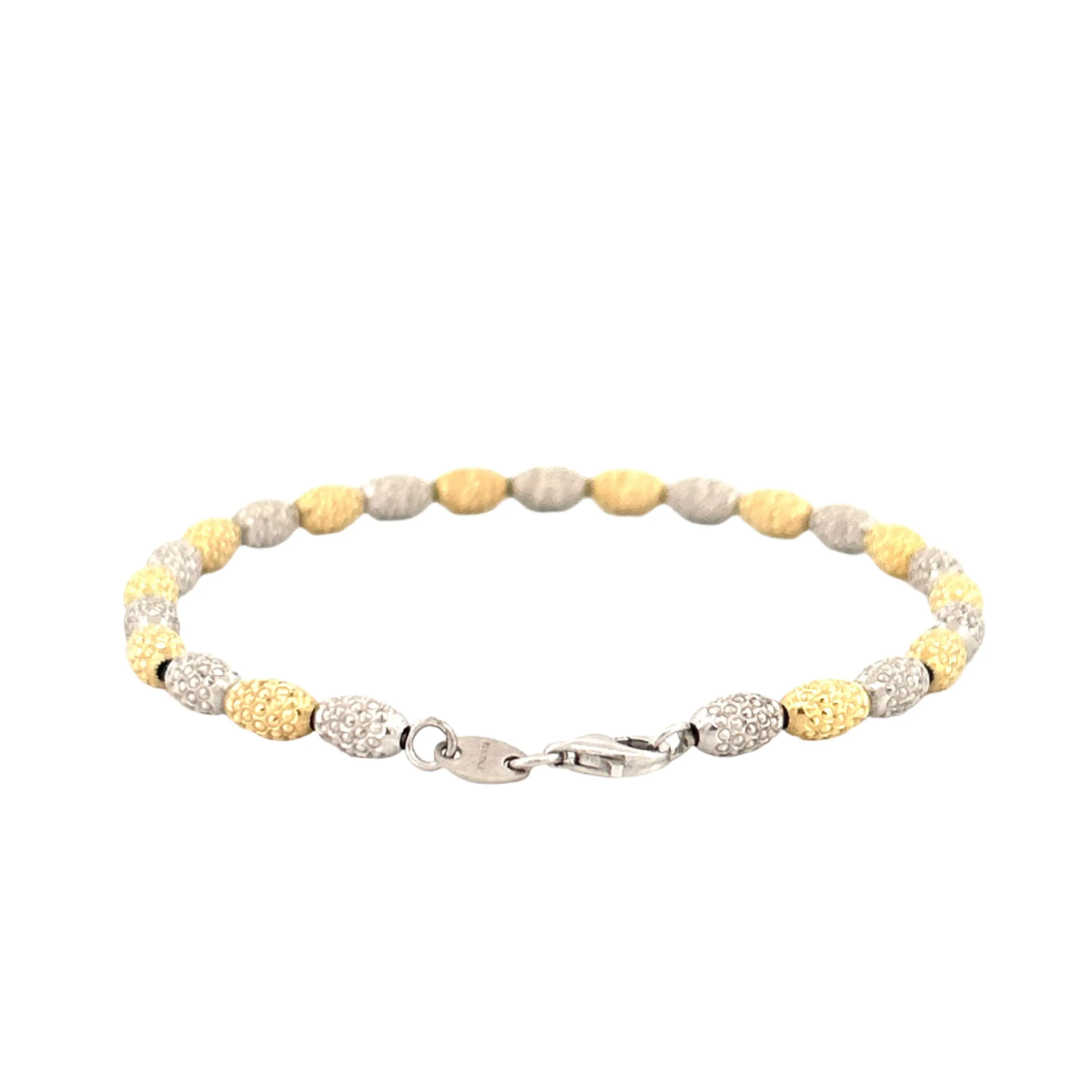 14K Two-Tone Gold Diamond Cut Oval Ball Bracelet