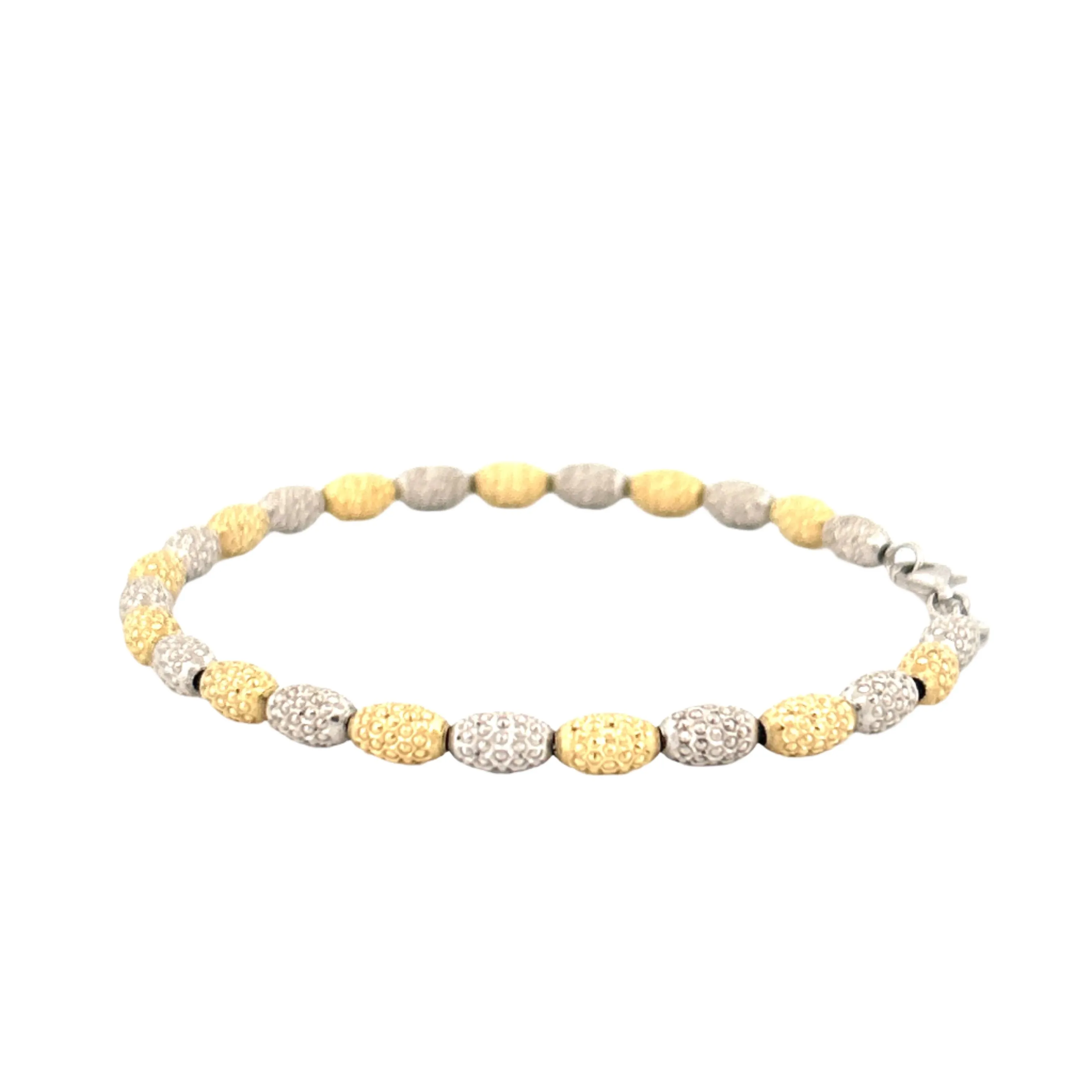 14K Two-Tone Gold Diamond Cut Oval Ball Bracelet