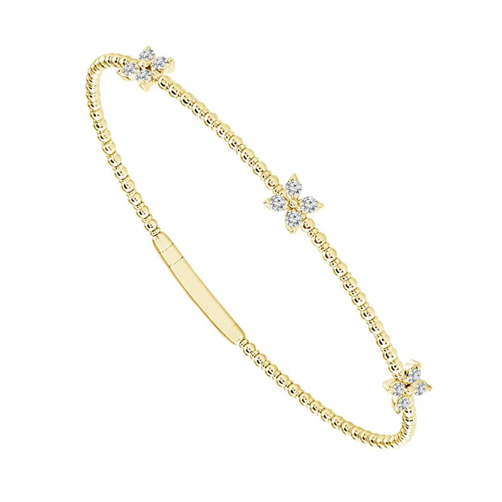 14K Yellow Gold And Titanium Wire Diamond Butterfly Station Flexi Bracelet