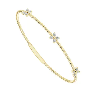 14K Yellow Gold And Titanium Wire Diamond Butterfly Station Flexi Bracelet