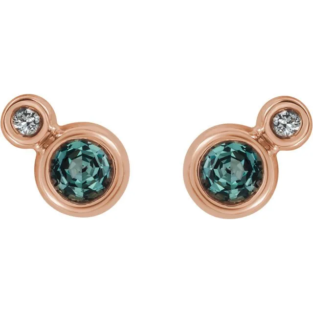 14KT GOLD .24 CTW ALEXANDRITE & .03 CTW DIAMOND BEZEL-SET EARRINGS
