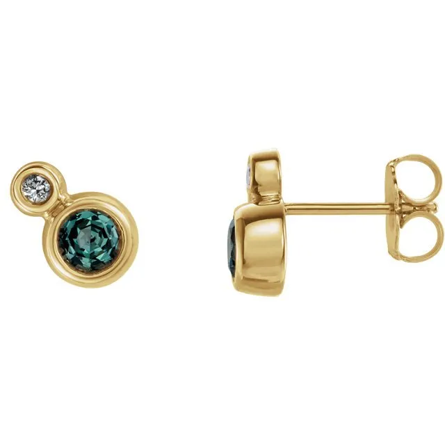 14KT GOLD .24 CTW ALEXANDRITE & .03 CTW DIAMOND BEZEL-SET EARRINGS