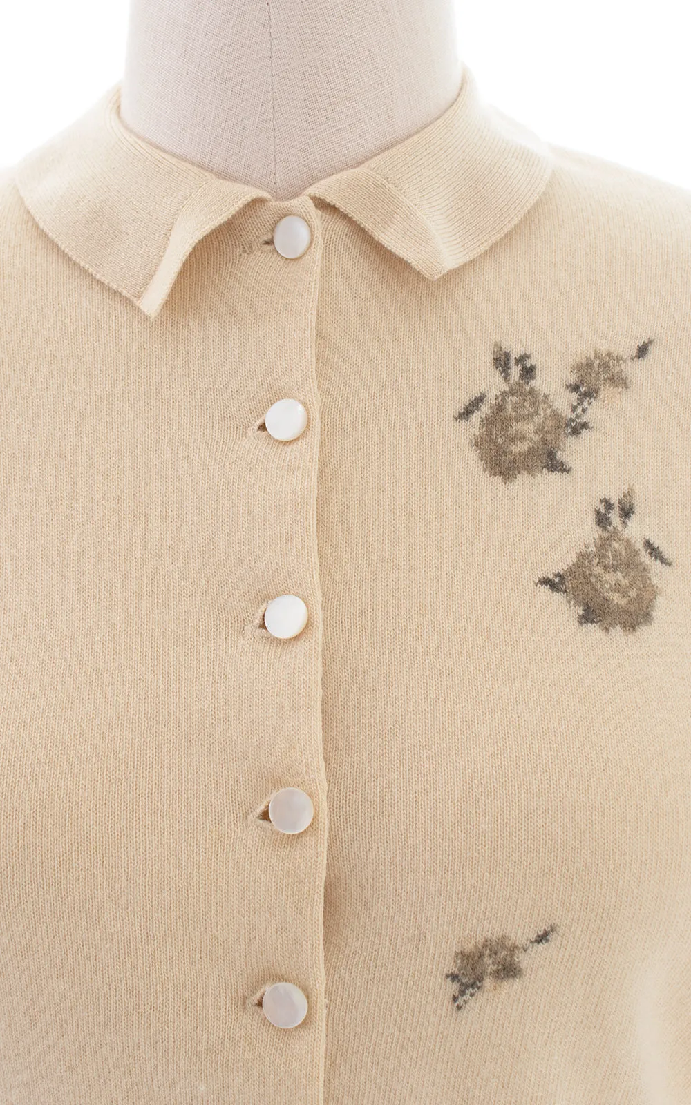 1950s Rose Embroidered Cashmere Cardigan | small/medium