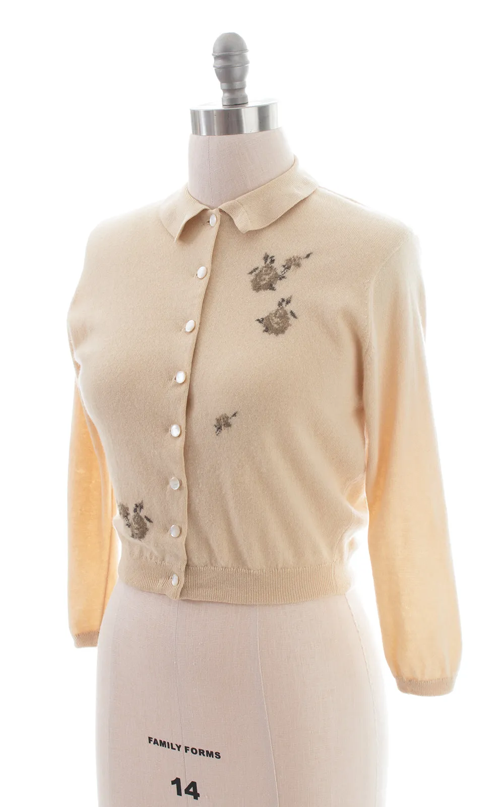 1950s Rose Embroidered Cashmere Cardigan | small/medium