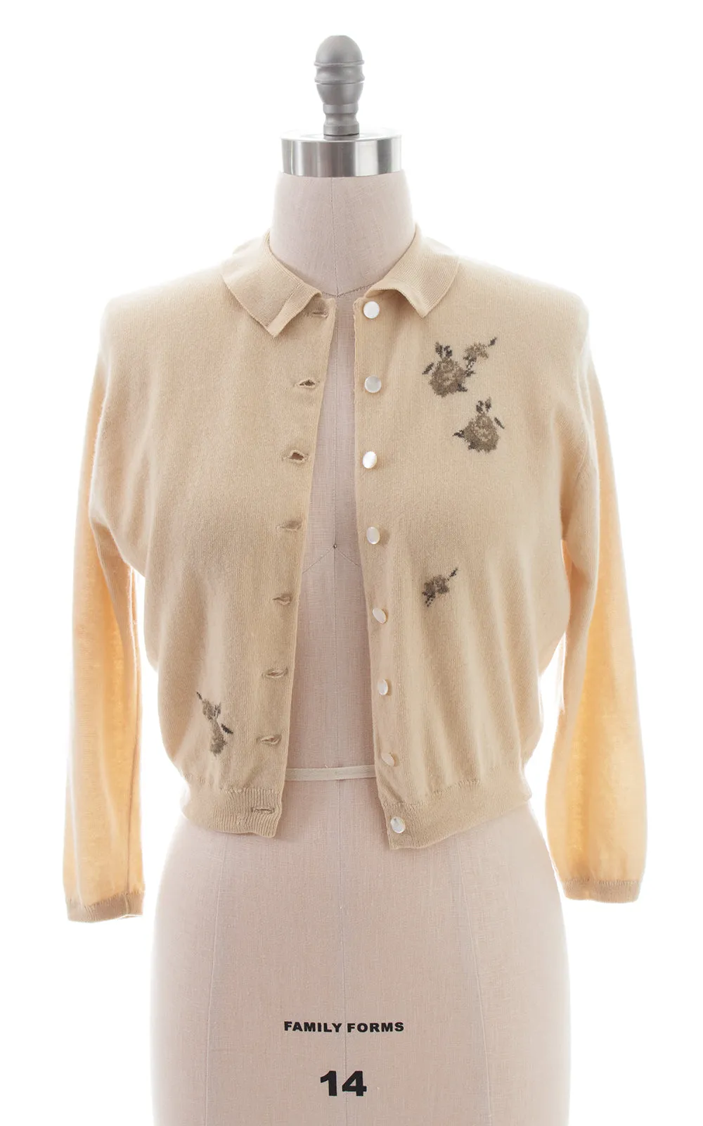 1950s Rose Embroidered Cashmere Cardigan | small/medium
