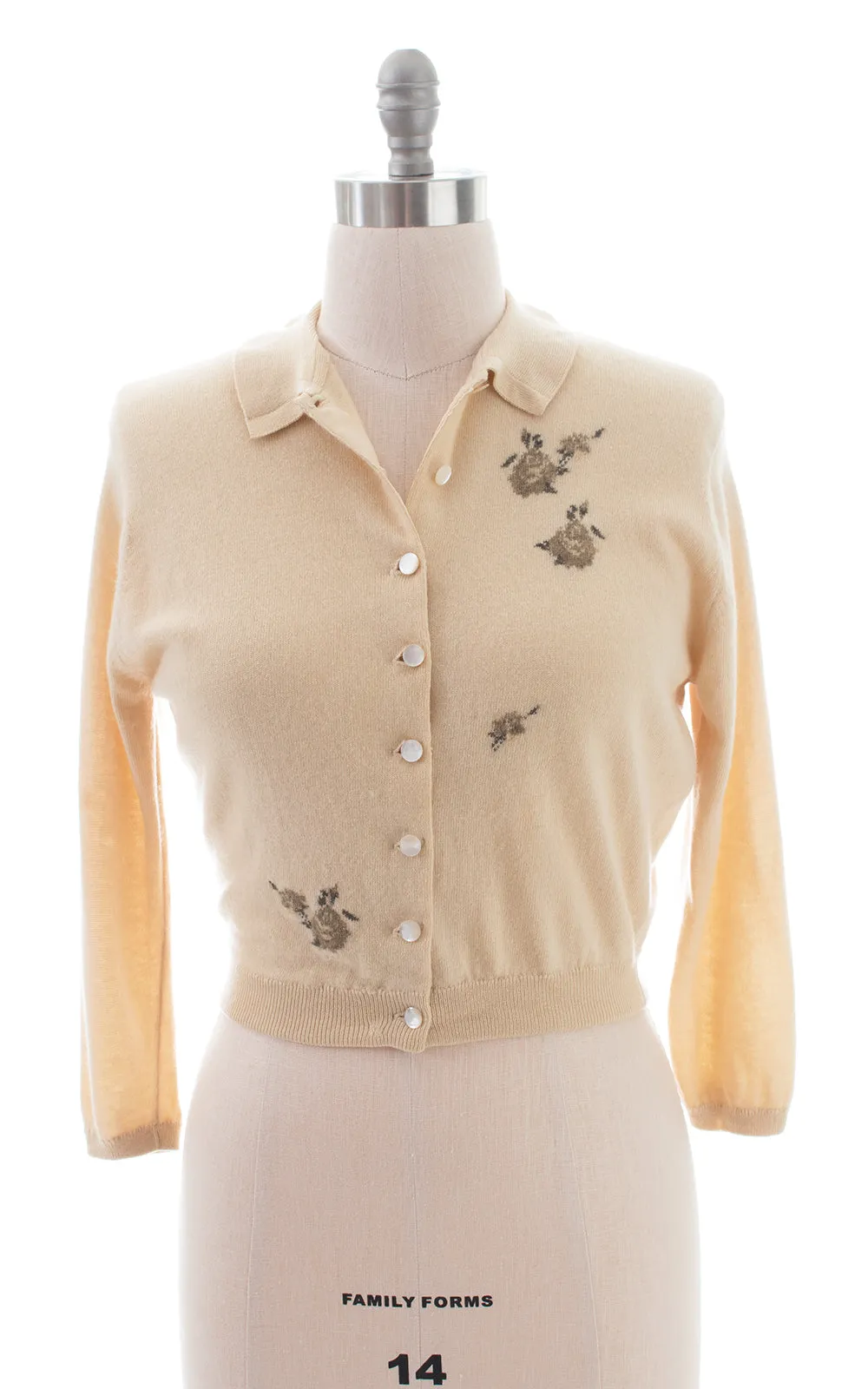 1950s Rose Embroidered Cashmere Cardigan | small/medium