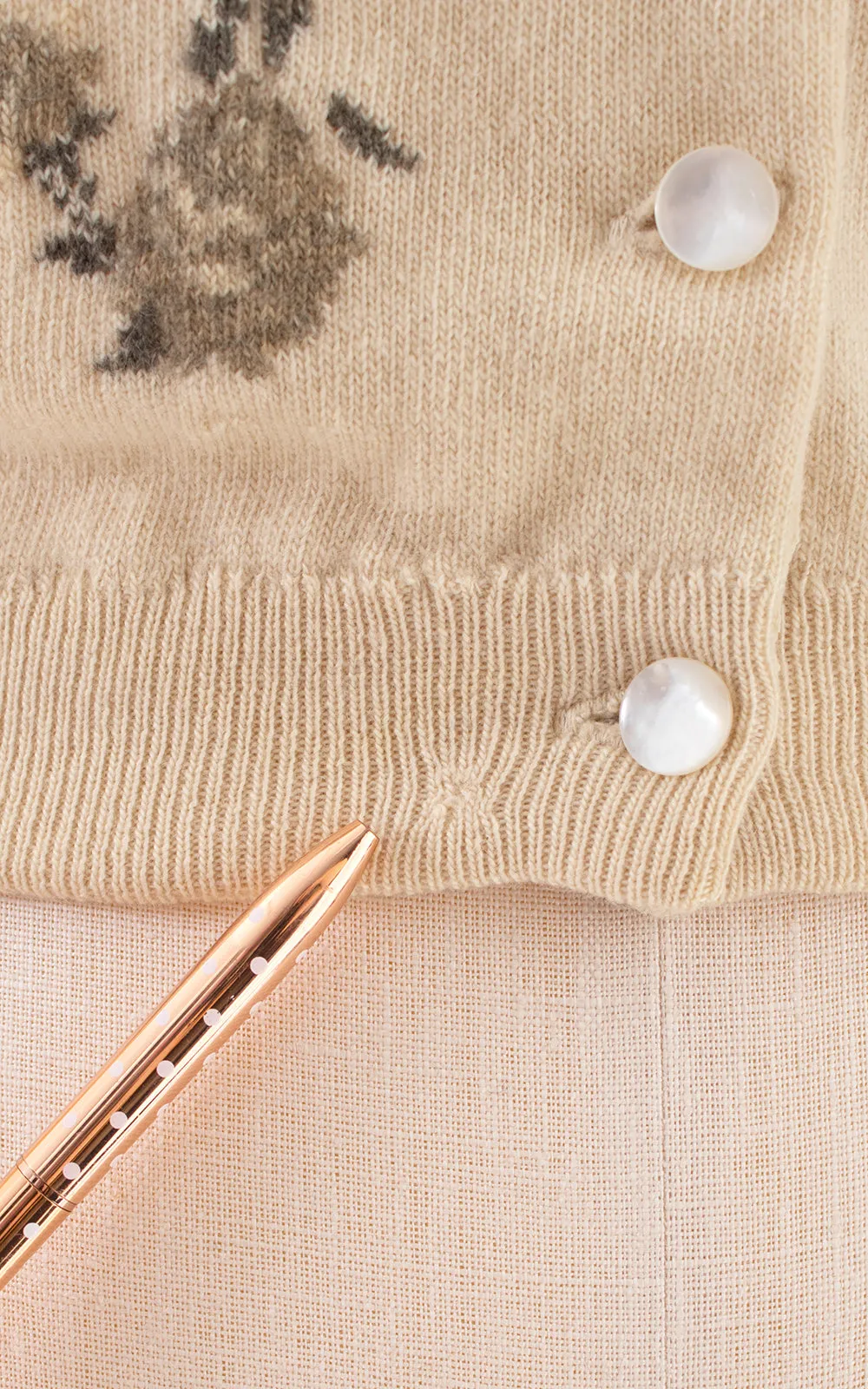 1950s Rose Embroidered Cashmere Cardigan | small/medium