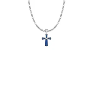 3/4 Inch Sterling Silver and Glass Crystal September Birthstone Baguette Cross Necklace