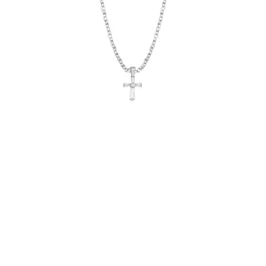 3/8 Inch Sterling Silver and Glass Crystal April Birthstone Baguette Cross Baby Necklace