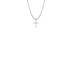3/8 Inch Sterling Silver and Glass Crystal June Birthstone Baguette Cross Baby Necklace