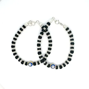 4mm Evil Eye Onyx Sterling Silver Bracelet-1pair