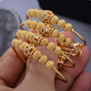 4pcs Flower Gold Color Dubai Bangles For Baby Girls Round inlaid Stone Bracelet Women