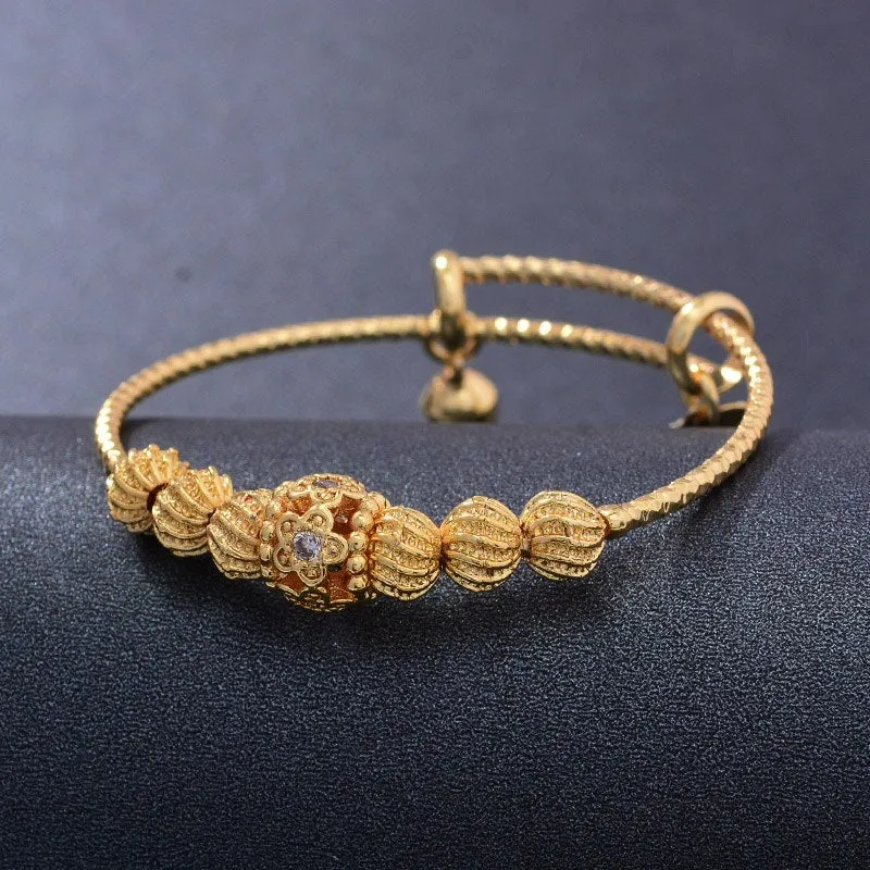 4pcs Flower Gold Color Dubai Bangles For Baby Girls Round inlaid Stone Bracelet Women
