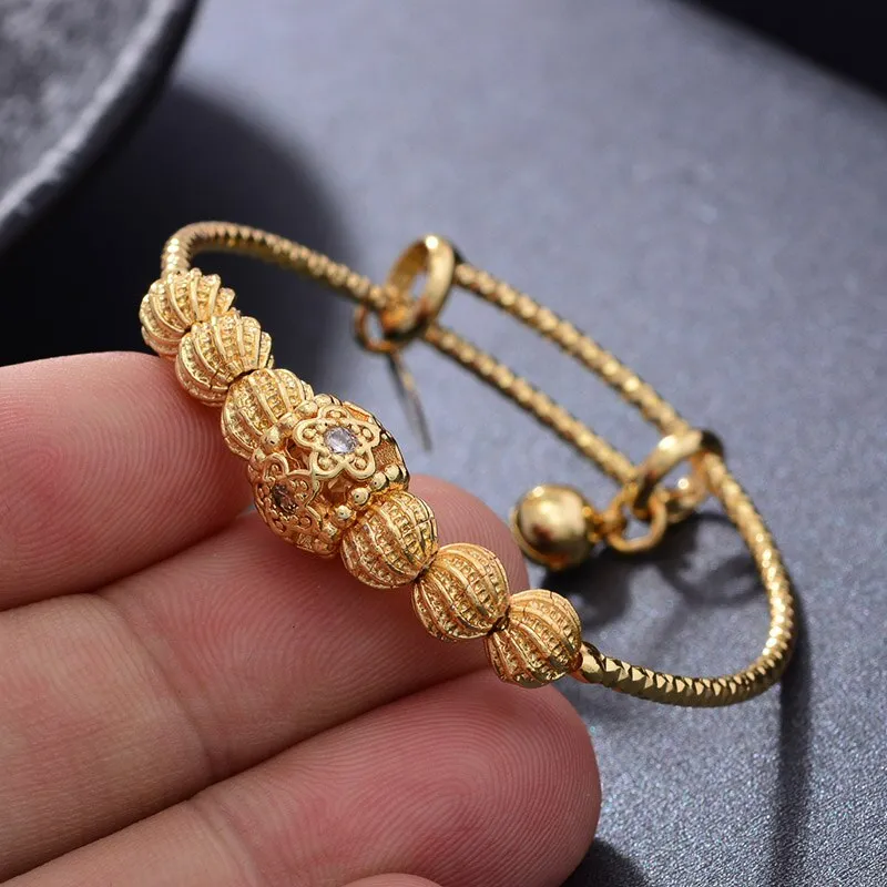 4pcs Flower Gold Color Dubai Bangles For Baby Girls Round inlaid Stone Bracelet Women