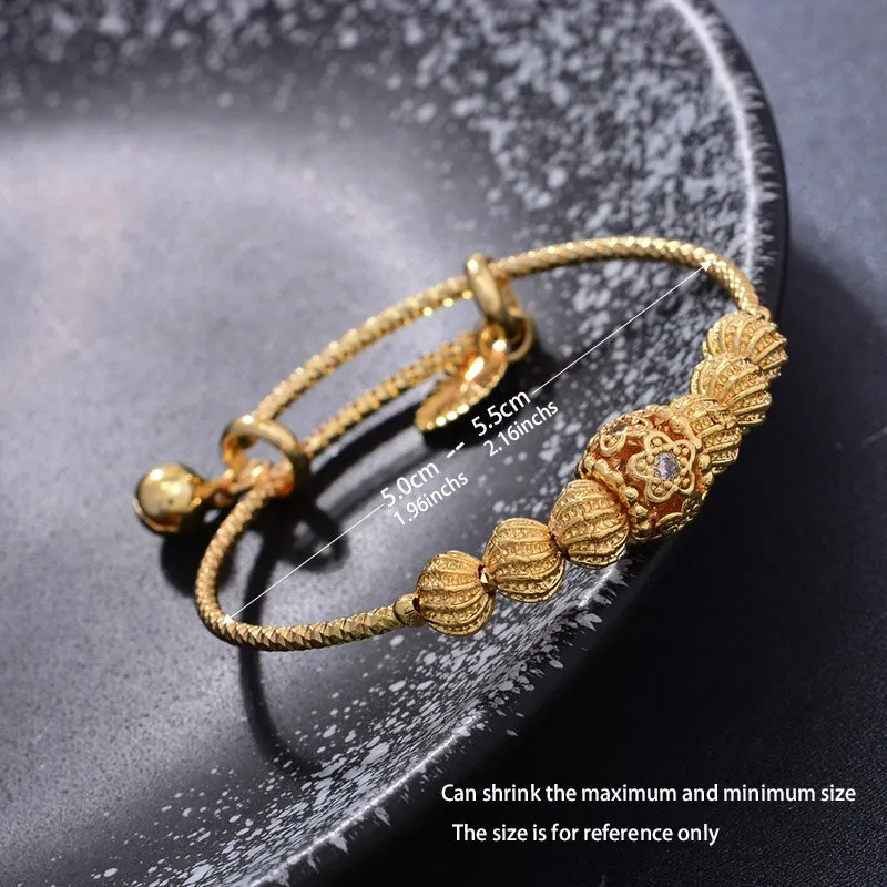 4pcs Flower Gold Color Dubai Bangles For Baby Girls Round inlaid Stone Bracelet Women