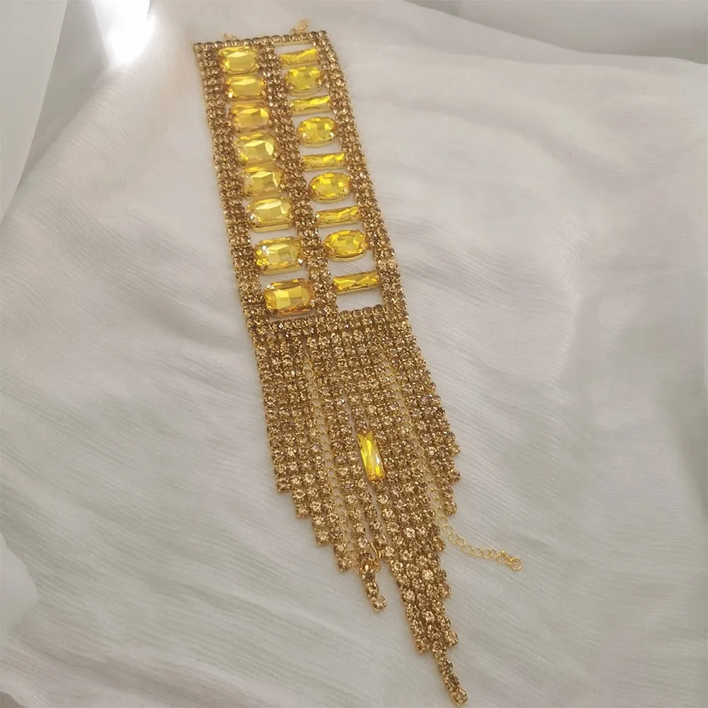 8.5cm Width Stunning Square Topaz Strass Tassel Bracelet for Women
