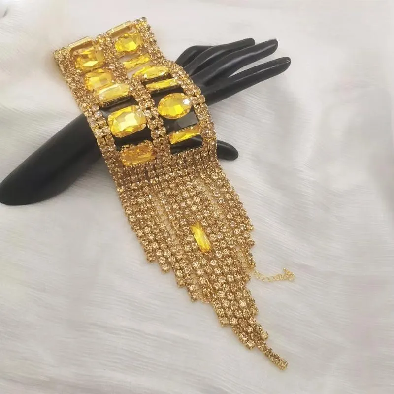 8.5cm Width Stunning Square Topaz Strass Tassel Bracelet for Women