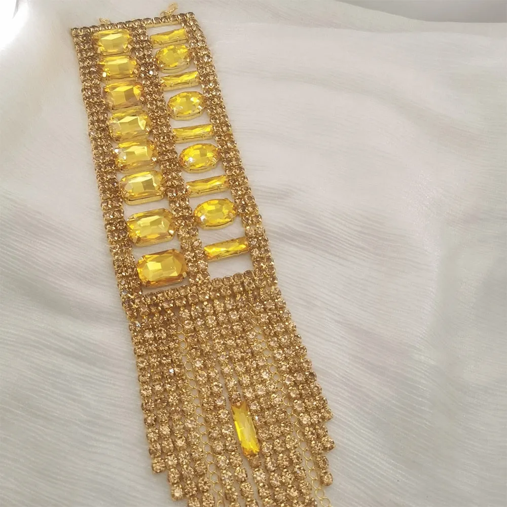 8.5cm Width Stunning Square Topaz Strass Tassel Bracelet for Women