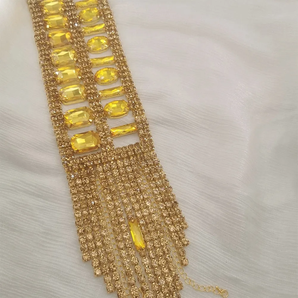 8.5cm Width Stunning Square Topaz Strass Tassel Bracelet for Women