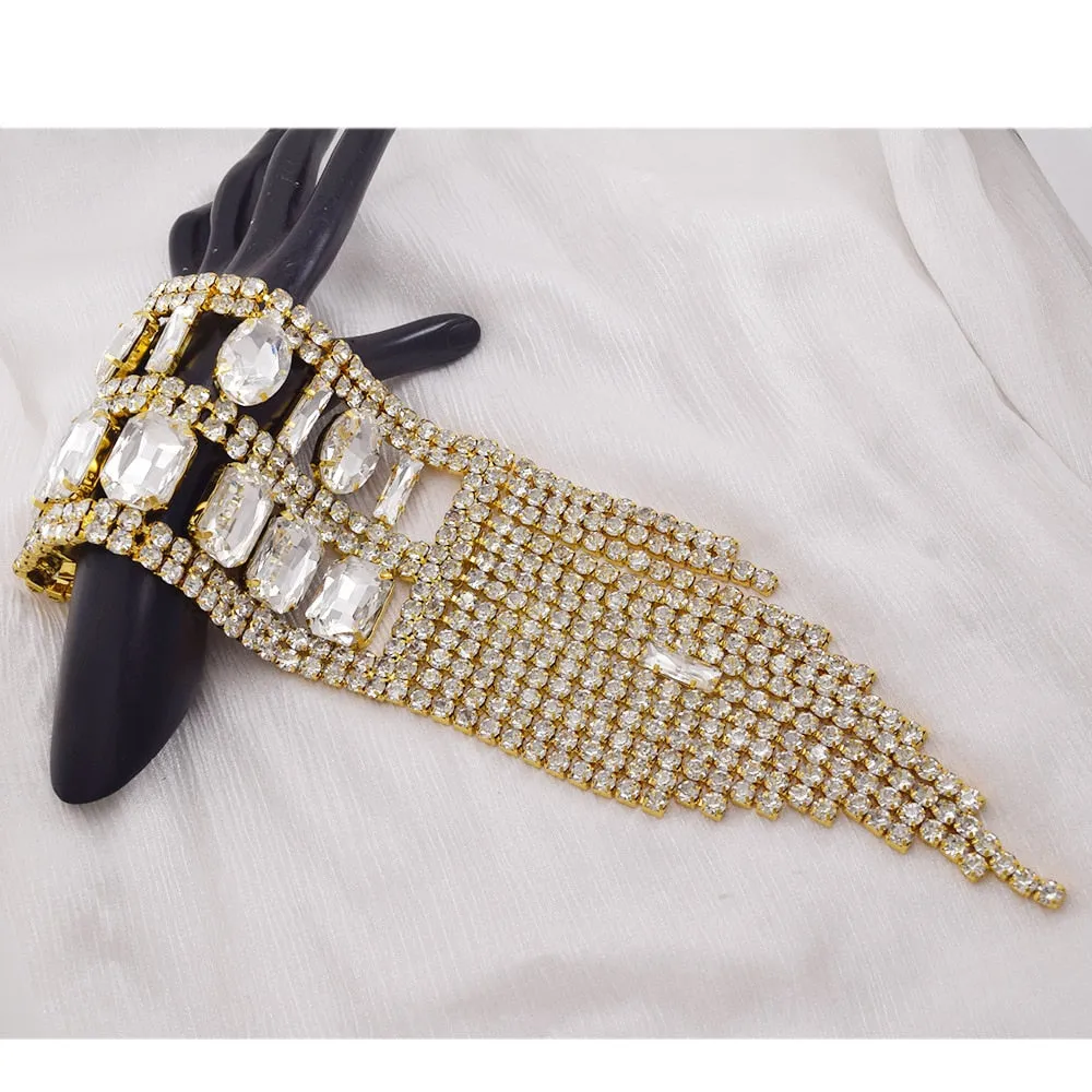 8.5cm Width Stunning Square Topaz Strass Tassel Bracelet for Women