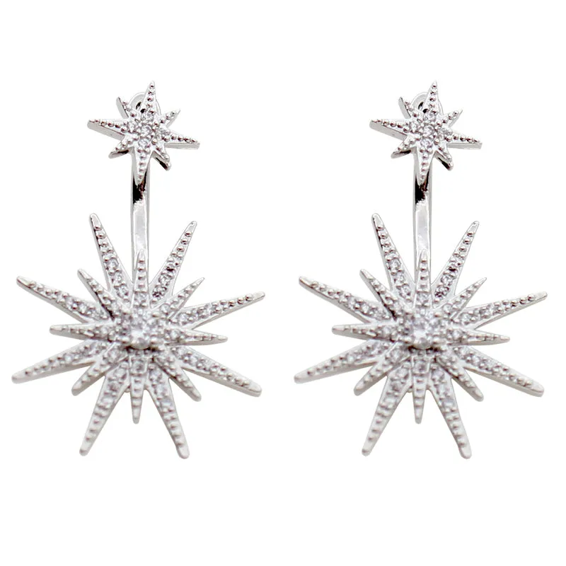 925 silver needle five-pointed star earrings long earrings simple trendy earrings without pierced ear clips