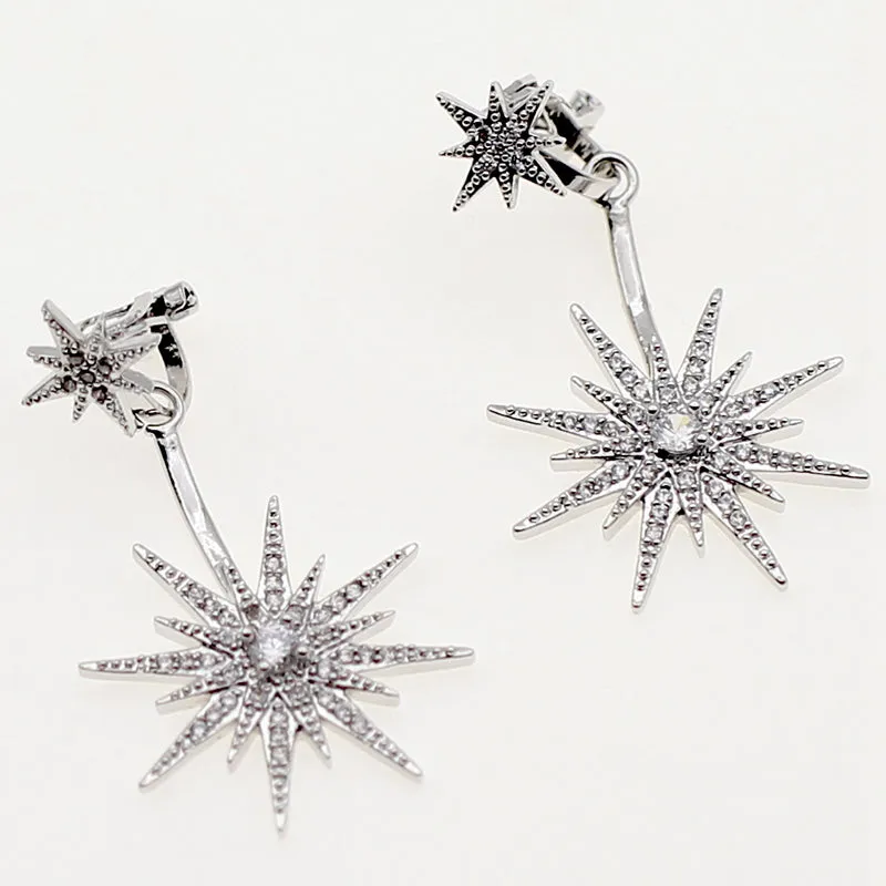 925 silver needle five-pointed star earrings long earrings simple trendy earrings without pierced ear clips