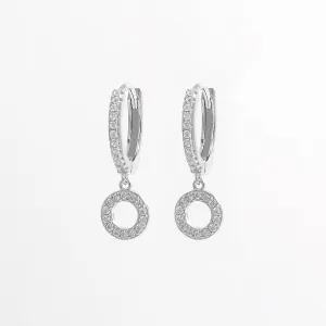 925 Sterling Silver Inlaid Zircon Hoop Dangle Earrings