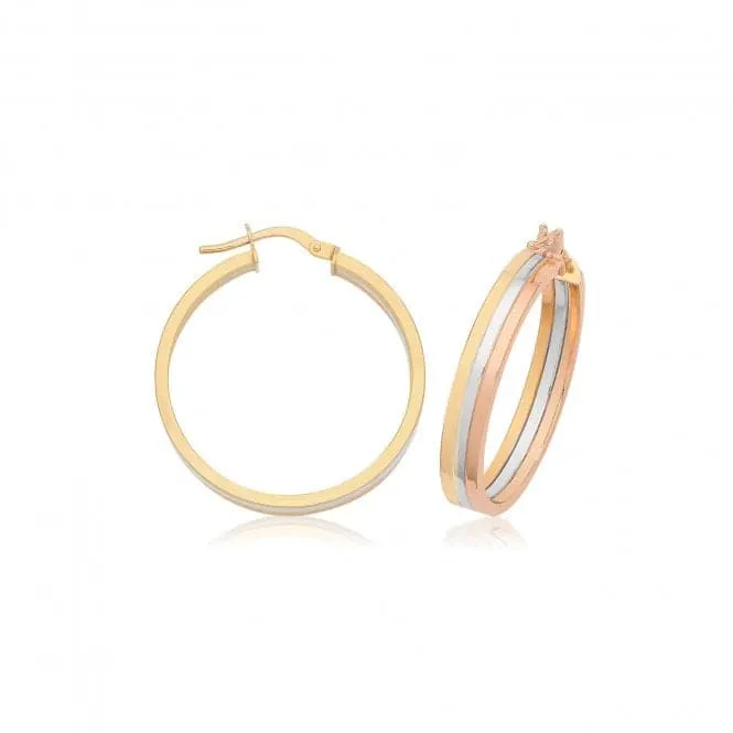 9ct Tri-Color Gold Hoop Earrings ER1215