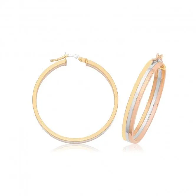 9ct Tri-Color Gold Hoop Earrings ER1215